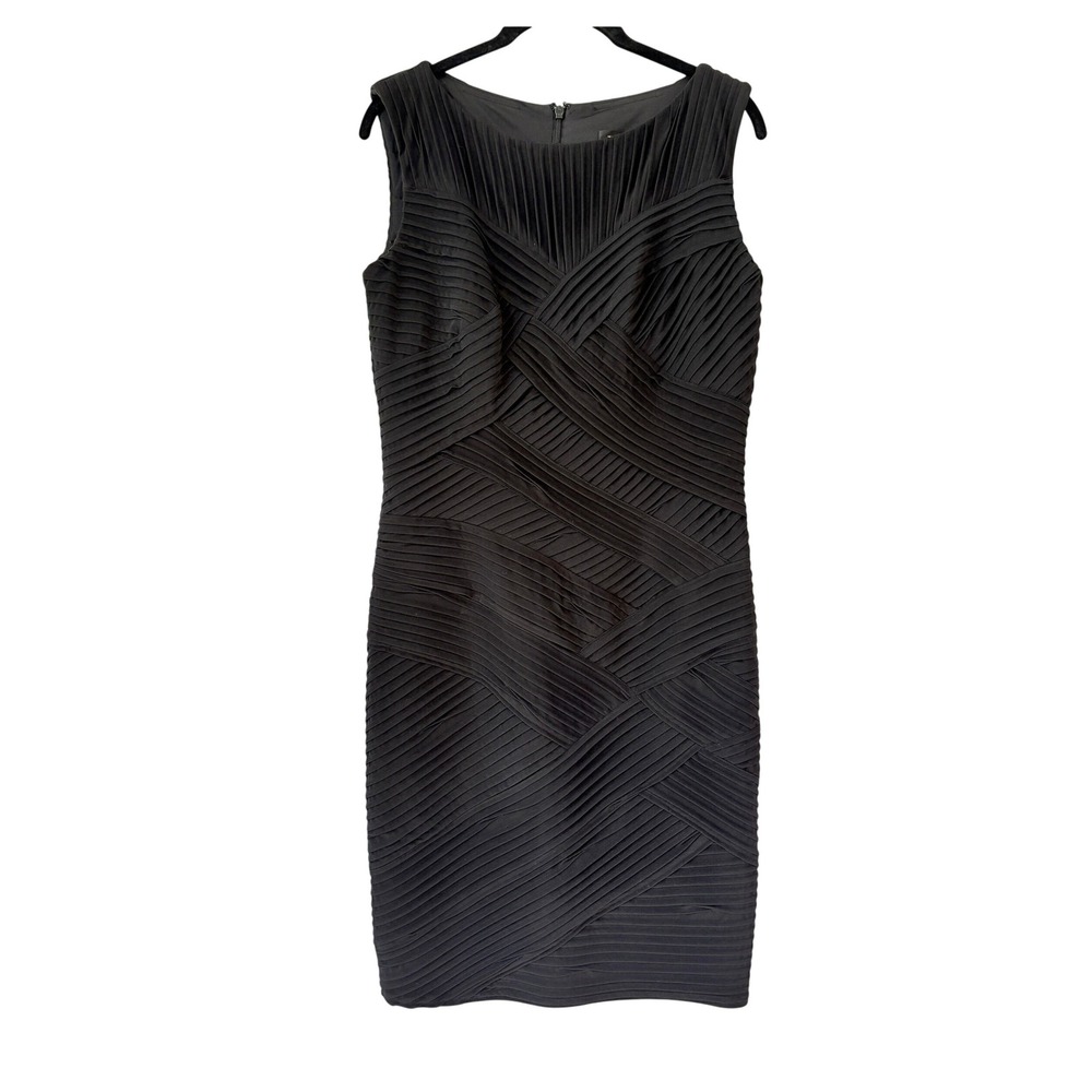 Tadashi Shoji Black Pleated Pintuck Sheath Cocktail Dress FP90521MZ Mens Medium